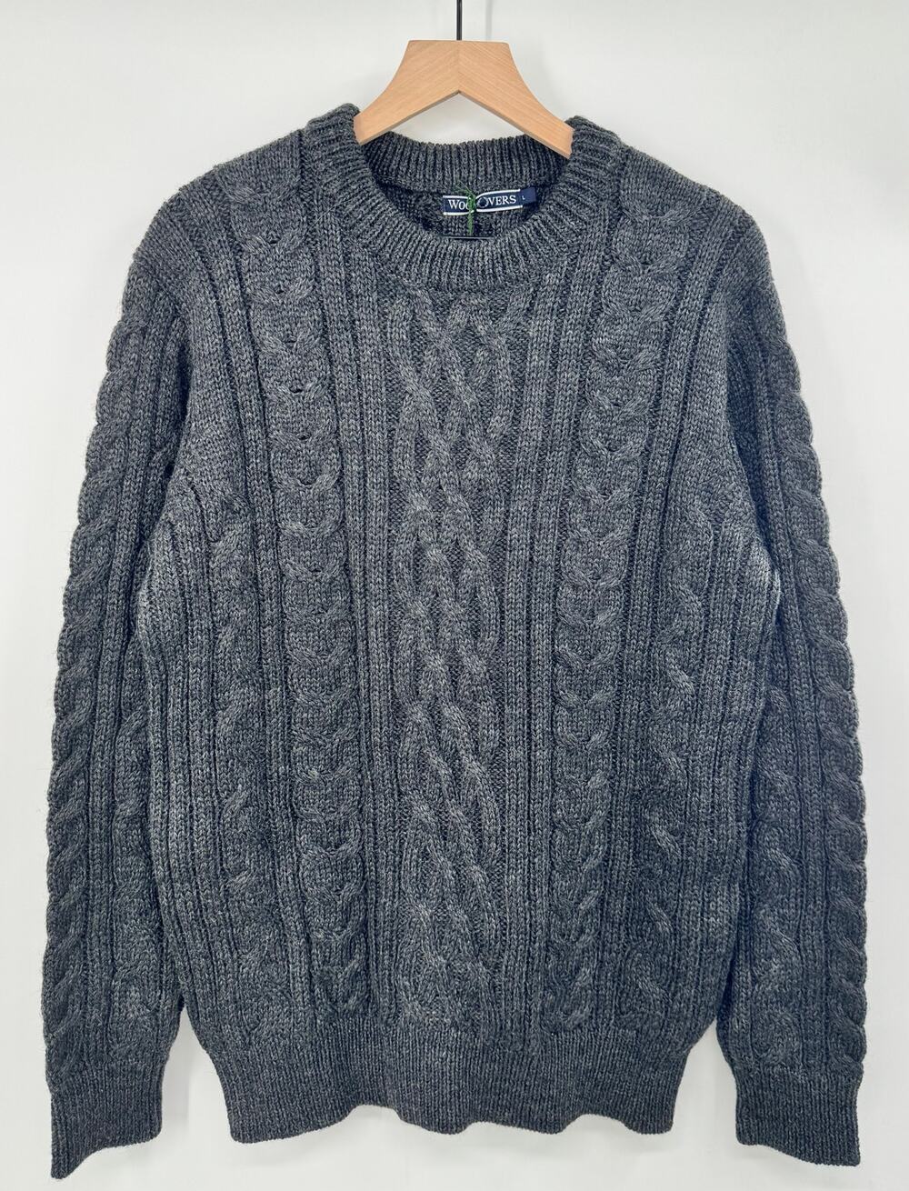 Woolovers Mens Gray 100% Wool Cableknit Sweater Crewneck Pullover Knit L NWT